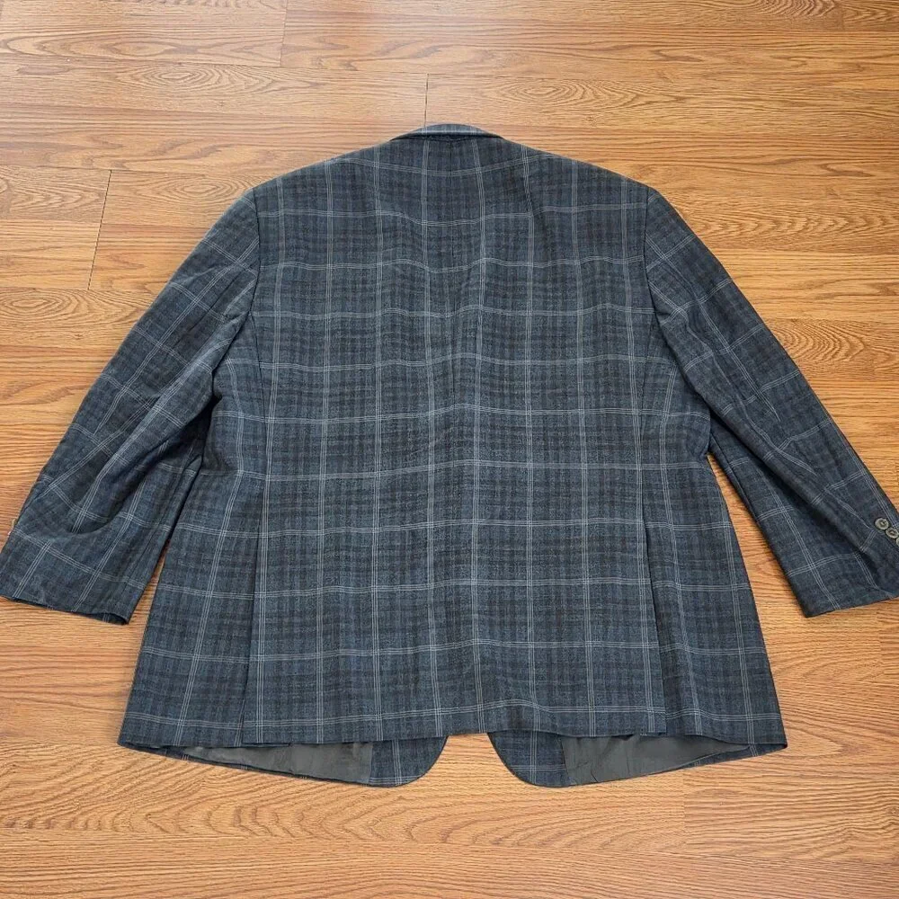 VTG Tweed Jacket XL Brown Beige Windowpane Check 100% Wool Blazer Sport Coat 50R
